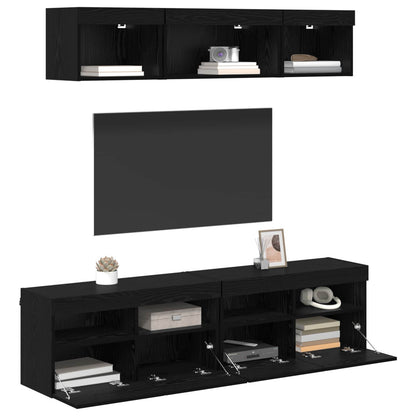TV Wand Einheiten mit LED 5 Stück Schwarz Eichen-Optik 80 x 30 x 40 cm