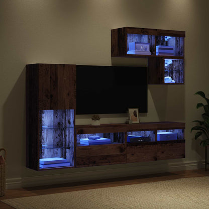 vidaXL Meubles TV muraux avec bandes lumineuses LED 6 pcs Bois de récupération en bois d'ingénierie