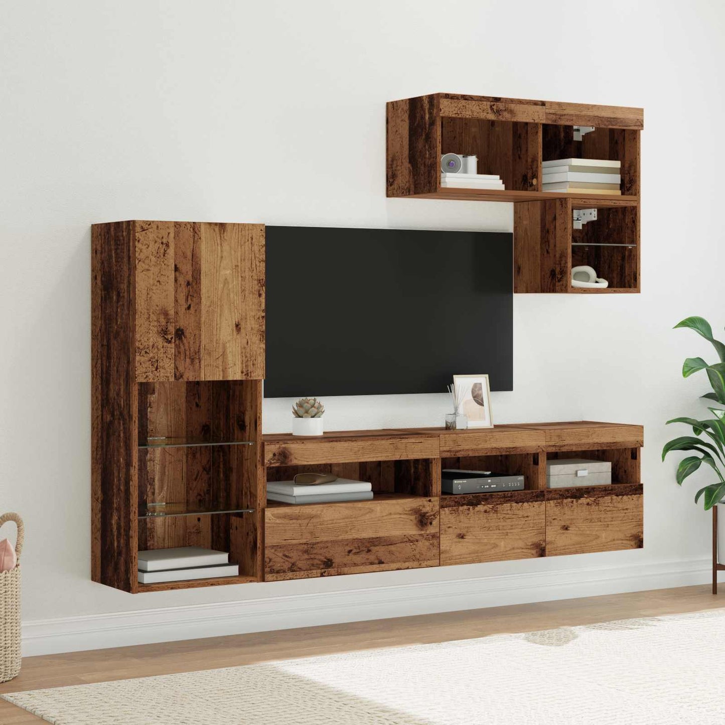 vidaXL Meubles TV muraux avec bandes lumineuses LED 6 pcs Bois de récupération en bois d'ingénierie