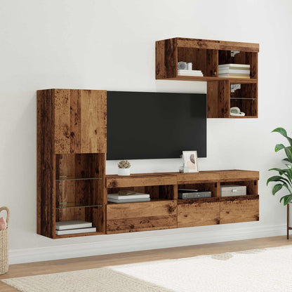 vidaXL Meubles TV muraux avec bandes lumineuses LED 6 pcs Bois de récupération en bois d'ingénierie