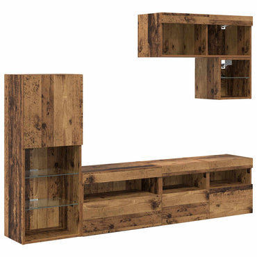 vidaXL Meubles TV muraux avec bandes lumineuses LED 6 pcs Bois de récupération en bois d'ingénierie