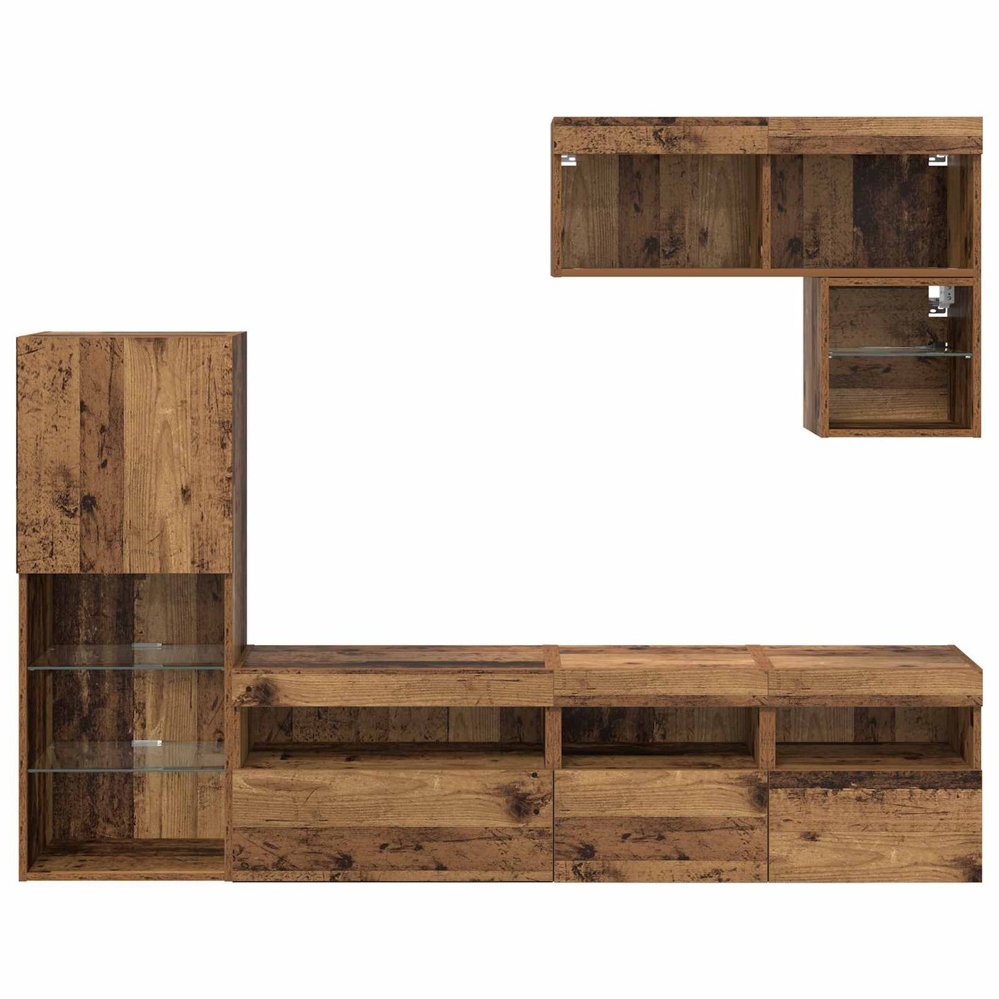 vidaXL Meubles TV muraux avec bandes lumineuses LED 6 pcs Bois de récupération en bois d'ingénierie