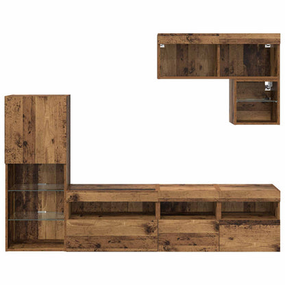 vidaXL Meubles TV muraux avec bandes lumineuses LED 6 pcs Bois de récupération en bois d'ingénierie