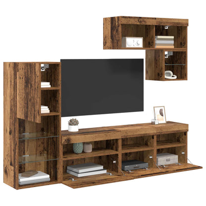 vidaXL Meubles TV muraux avec bandes lumineuses LED 6 pcs Bois de récupération en bois d'ingénierie