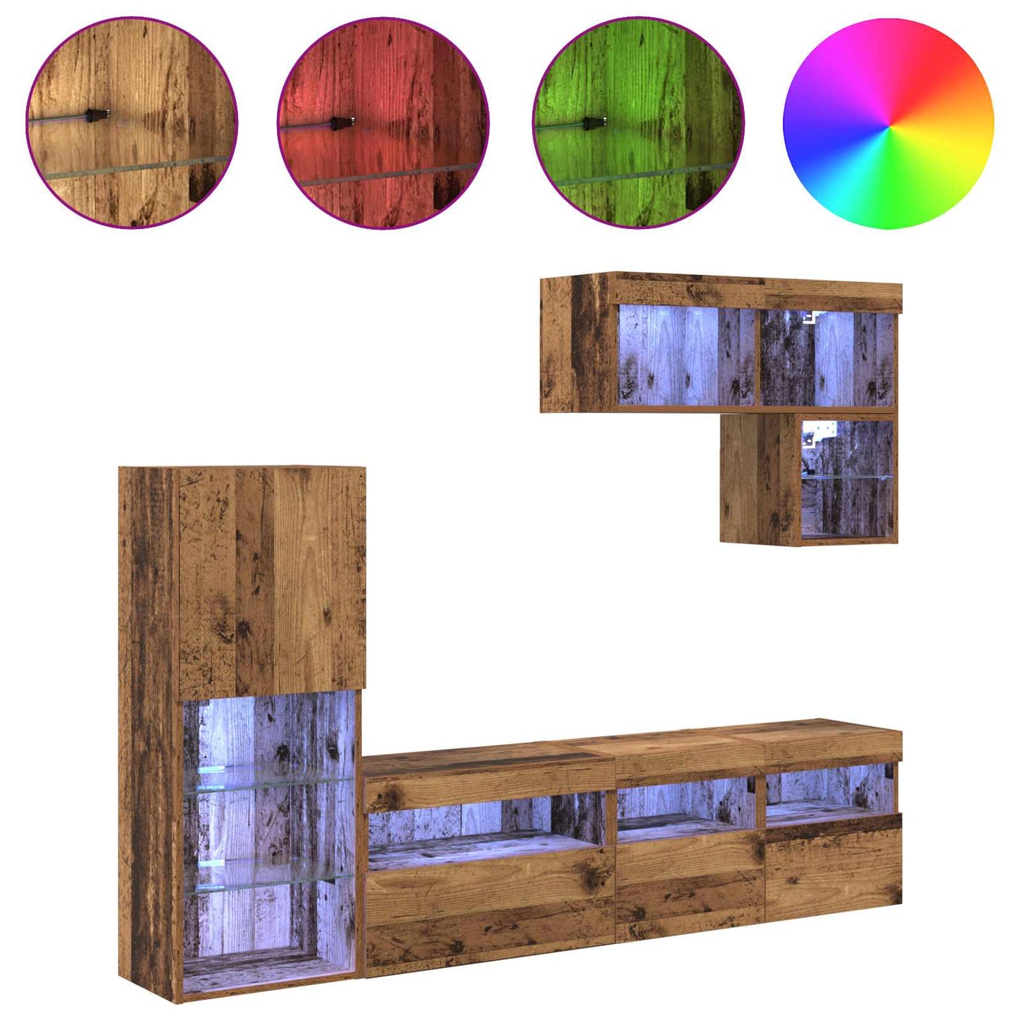 vidaXL Meubles TV muraux avec bandes lumineuses LED 6 pcs Bois de récupération en bois d'ingénierie