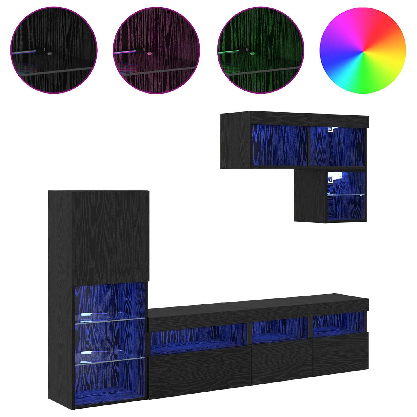 TV-Wandgeräte 6 pcs Schwarz Eichen-Optik Holzwerkstoff