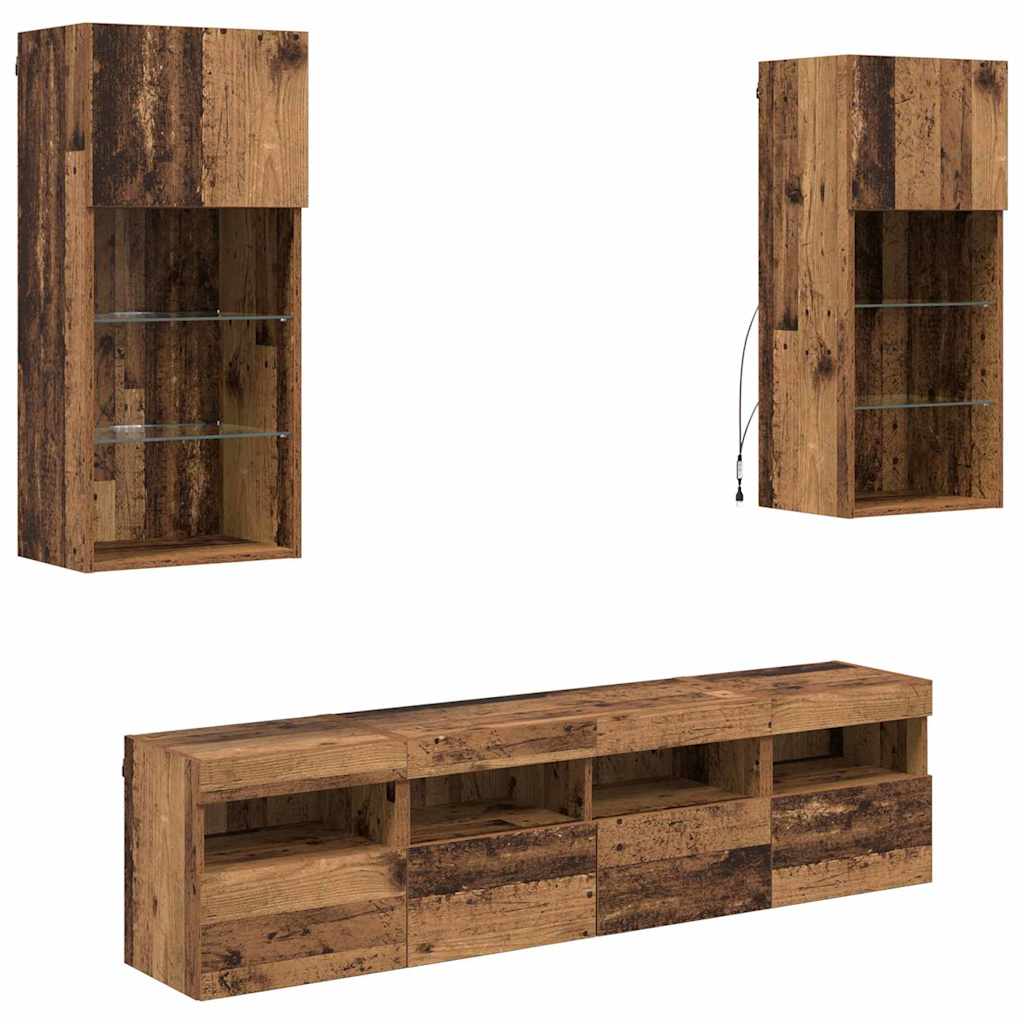 TV Wand Einheiten mit LED 5 pcs Altholz 40,5 x 30 x 90 cm