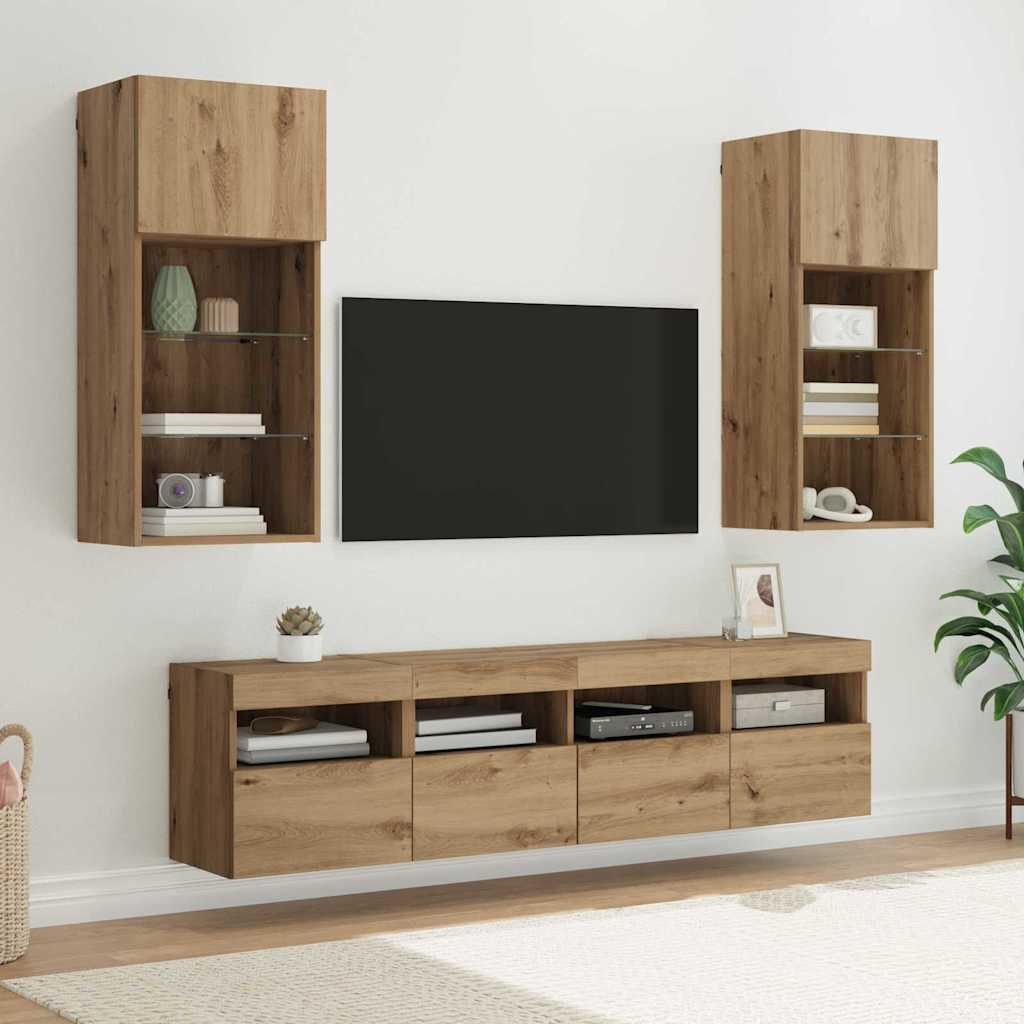 vidaXL TV Wand Einheiten mit LED 5 pcs Artisan-Eiche 40,5 x 30 x 90 cm