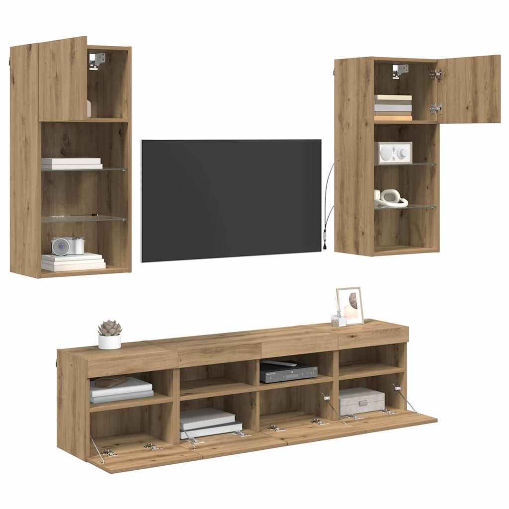 vidaXL TV Wand Einheiten mit LED 5 pcs Artisan-Eiche 40,5 x 30 x 90 cm