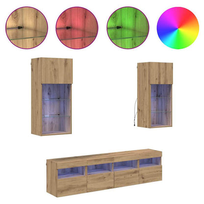 vidaXL TV Wand Einheiten mit LED 5 pcs Artisan-Eiche 40,5 x 30 x 90 cm