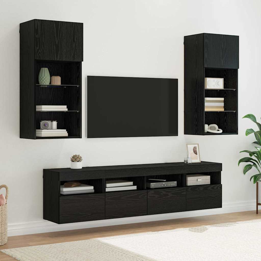 vidaXL TV Wand Einheiten mit LED 5 pcs Schwarz Eichen-Optik