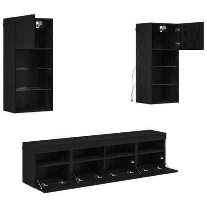 vidaXL TV Wand Einheiten mit LED 5 pcs Schwarz Eichen-Optik