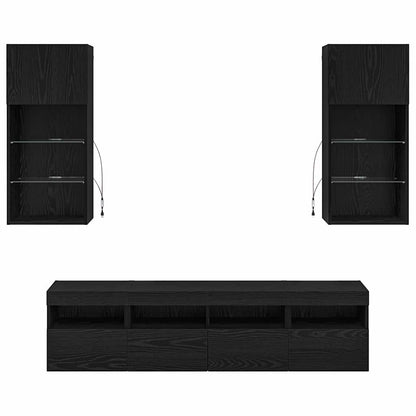 vidaXL TV Wand Einheiten mit LED 5 pcs Schwarz Eichen-Optik