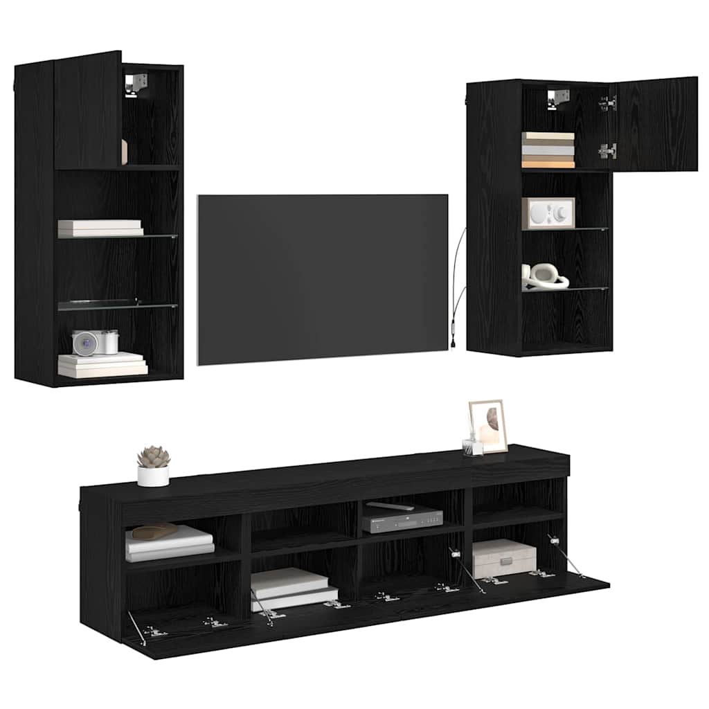 vidaXL TV Wand Einheiten mit LED 5 pcs Schwarz Eichen-Optik
