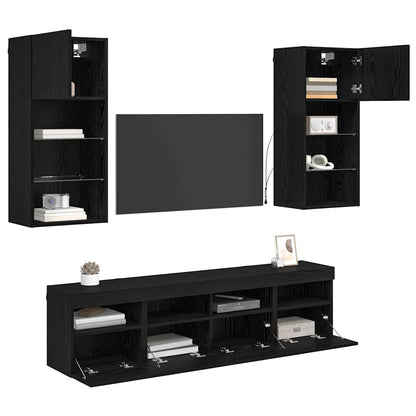 vidaXL TV Wand Einheiten mit LED 5 pcs Schwarz Eichen-Optik