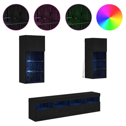 vidaXL TV Wand Einheiten mit LED 5 pcs Schwarz Eichen-Optik