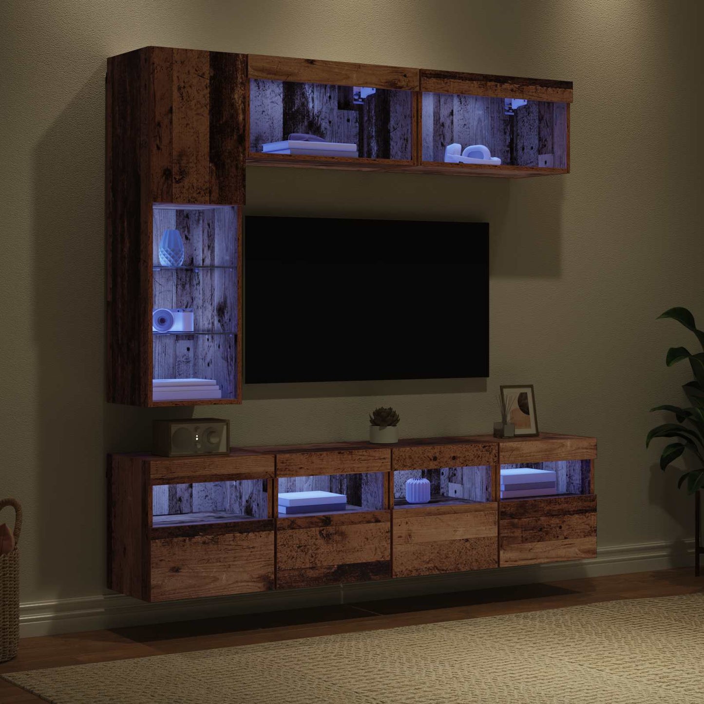 vidaXL Meuble TV avec bandes LED 7 pcs Bois de récupération Bois d'ingénierie