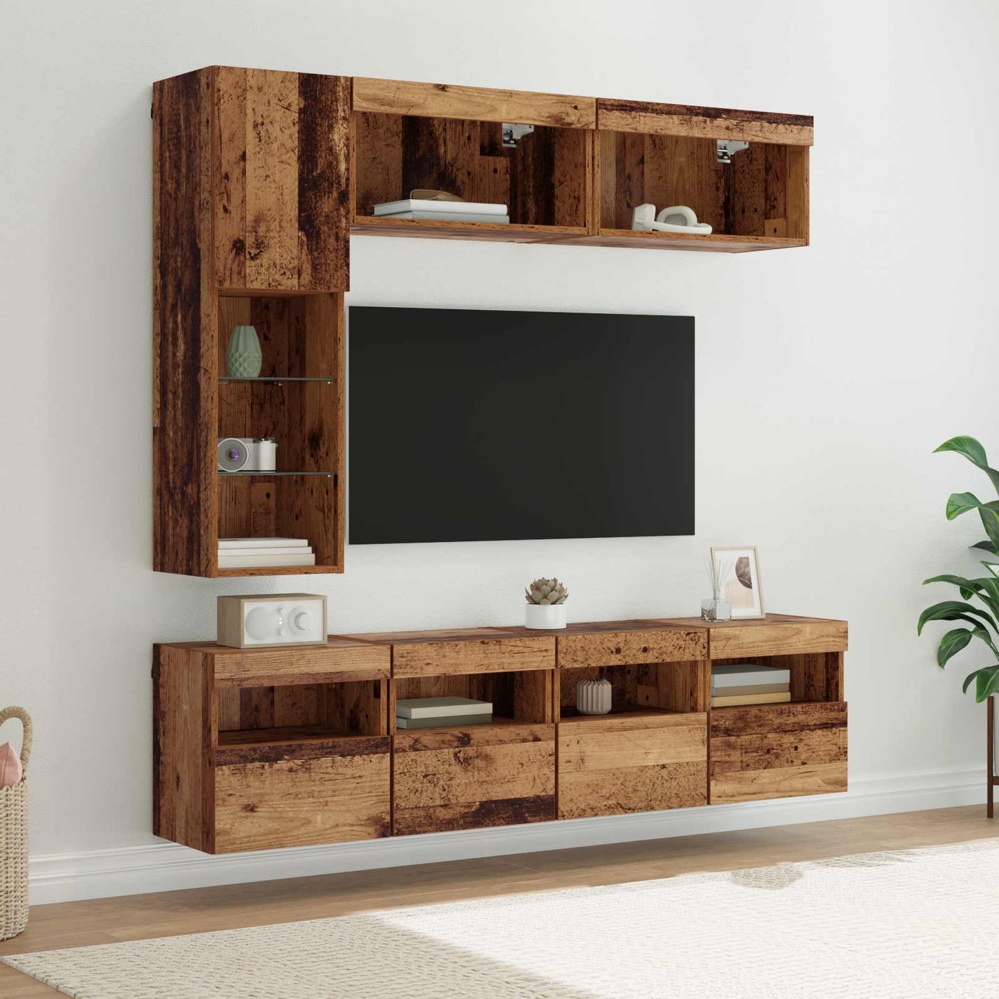 vidaXL Meuble TV avec bandes LED 7 pcs Bois de récupération Bois d'ingénierie