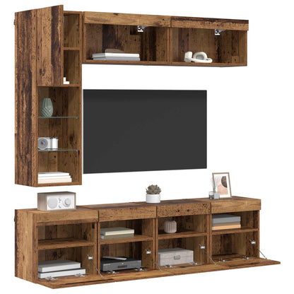 vidaXL Meuble TV avec bandes LED 7 pcs Bois de récupération Bois d'ingénierie