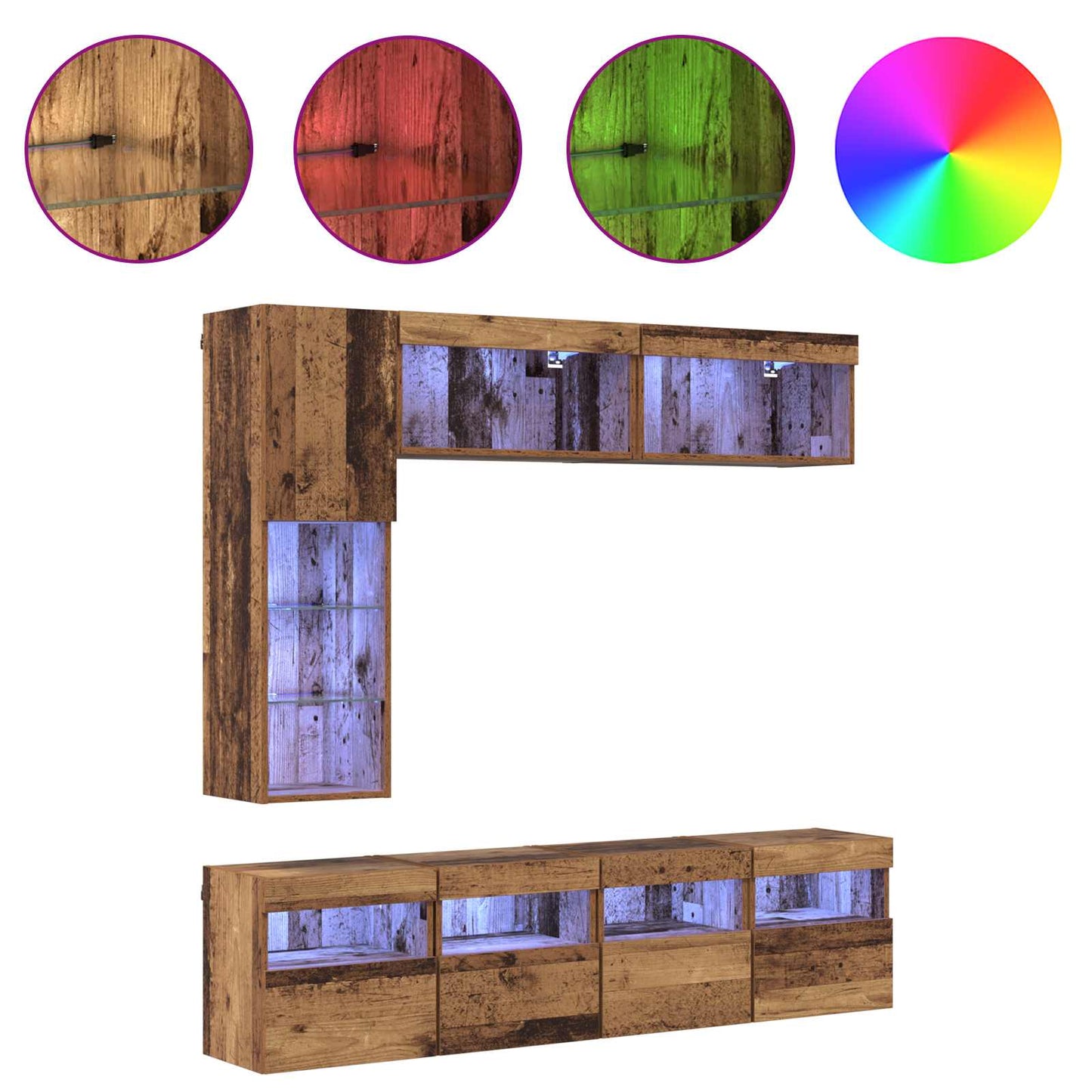 vidaXL Meuble TV avec bandes LED 7 pcs Bois de récupération Bois d'ingénierie