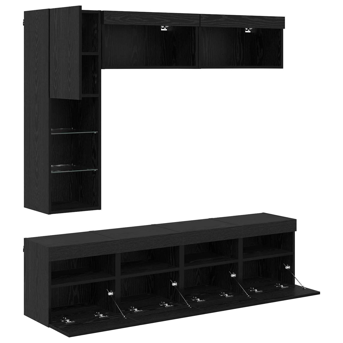 vidaXL TV-Schränk mit LED 7 pcs Schwarz Eichen-Optik Holzwerkstoff
