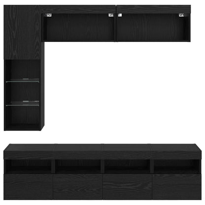 vidaXL TV-Schränk mit LED 7 pcs Schwarz Eichen-Optik Holzwerkstoff