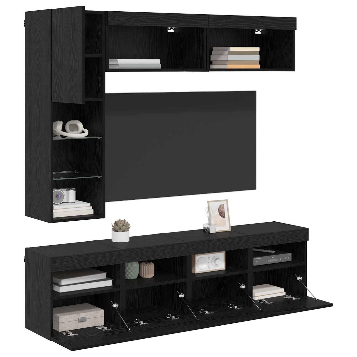 vidaXL TV-Schränk mit LED 7 pcs Schwarz Eichen-Optik Holzwerkstoff