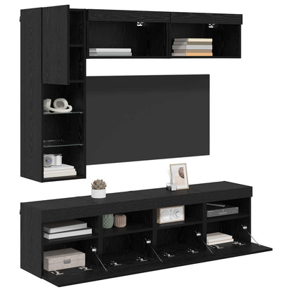 vidaXL TV-Schränk mit LED 7 pcs Schwarz Eichen-Optik Holzwerkstoff