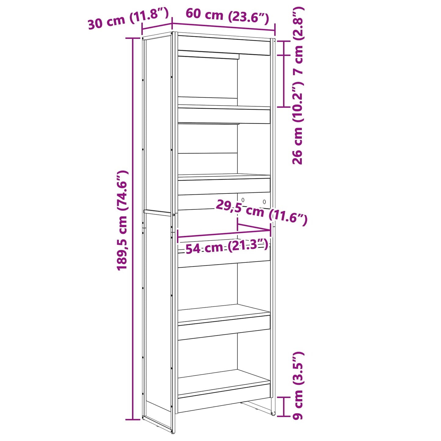 vidaXL Bücherregal 2 pcs Schwarz Eichen-Optik 80 x 30 x 155 cm