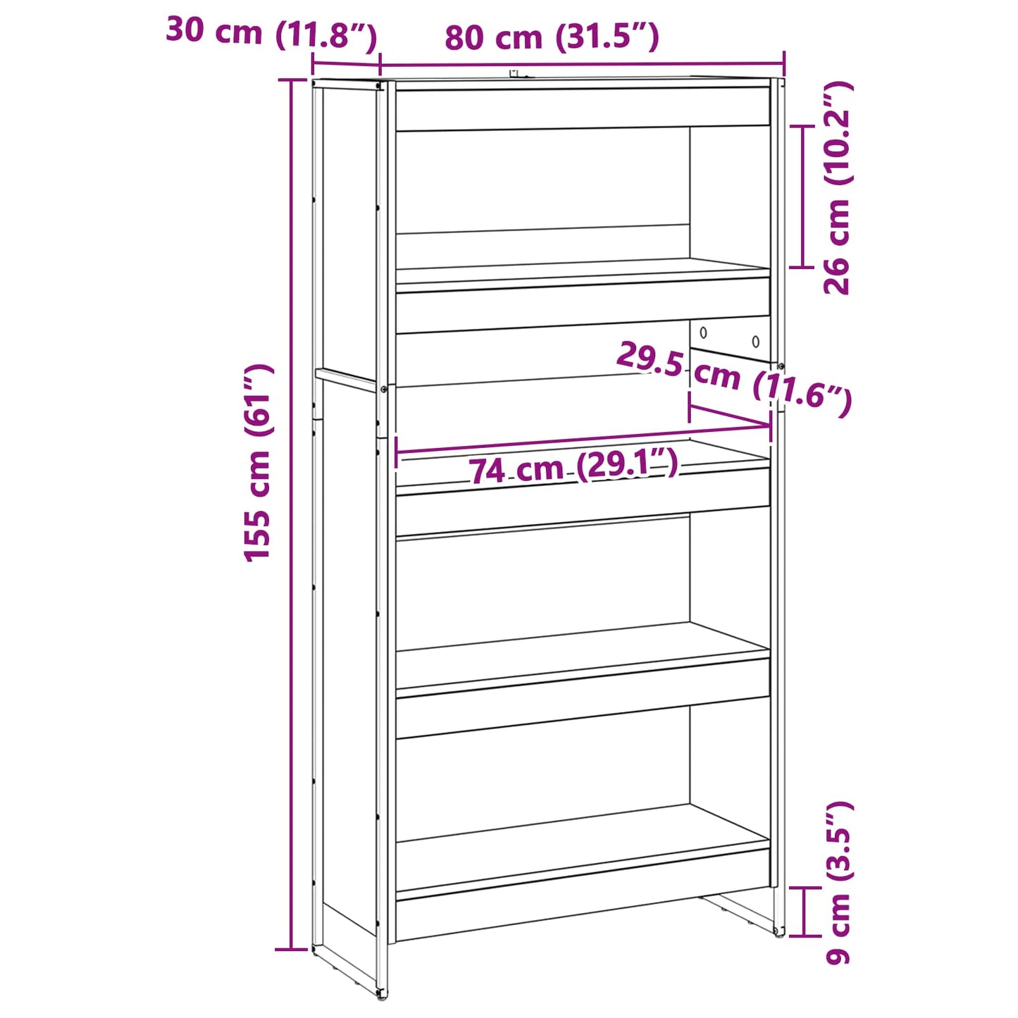 Bücherregal 2 pcs Raucharbe 80 x 30 x 155 cm Holzwerkstoff