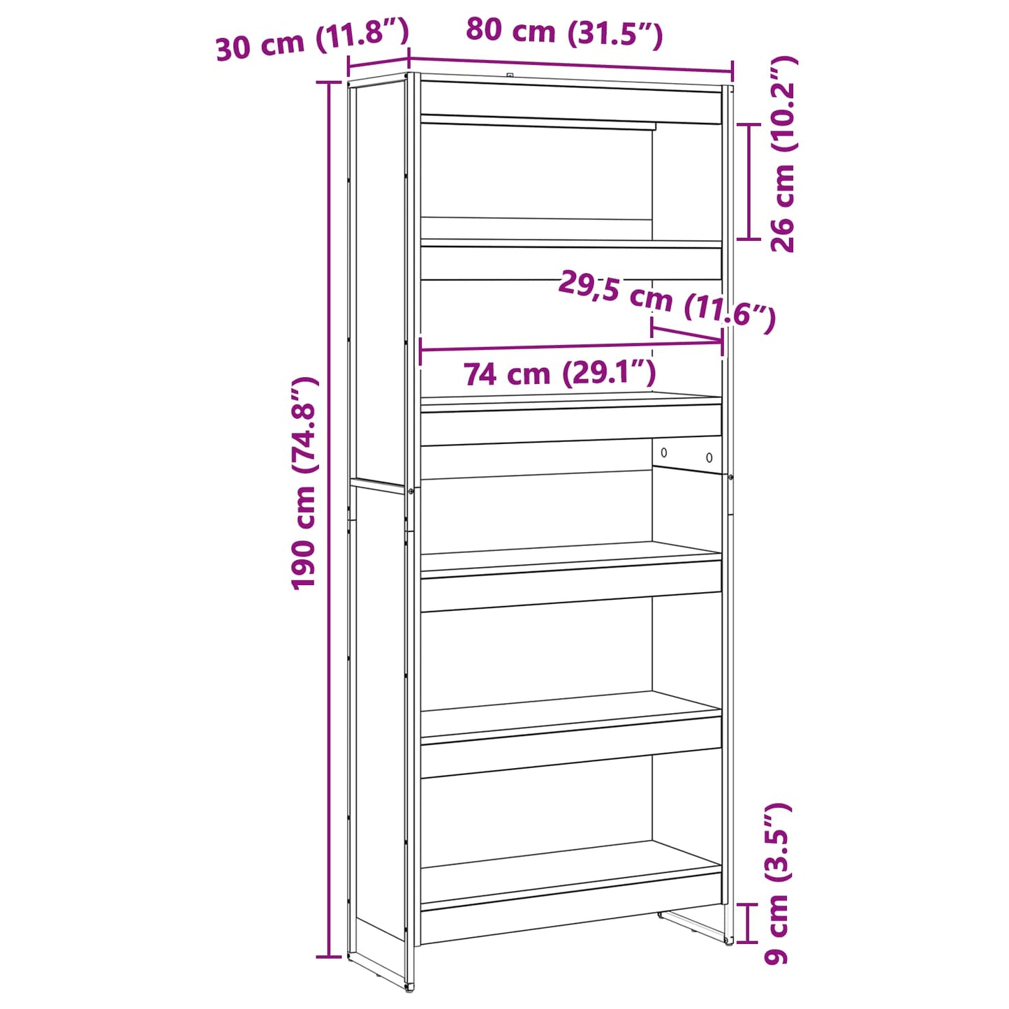 vidaXL Bücherregal 2 pcs Sonoma 80 x 30 x 155 cm Holzwerkstoff