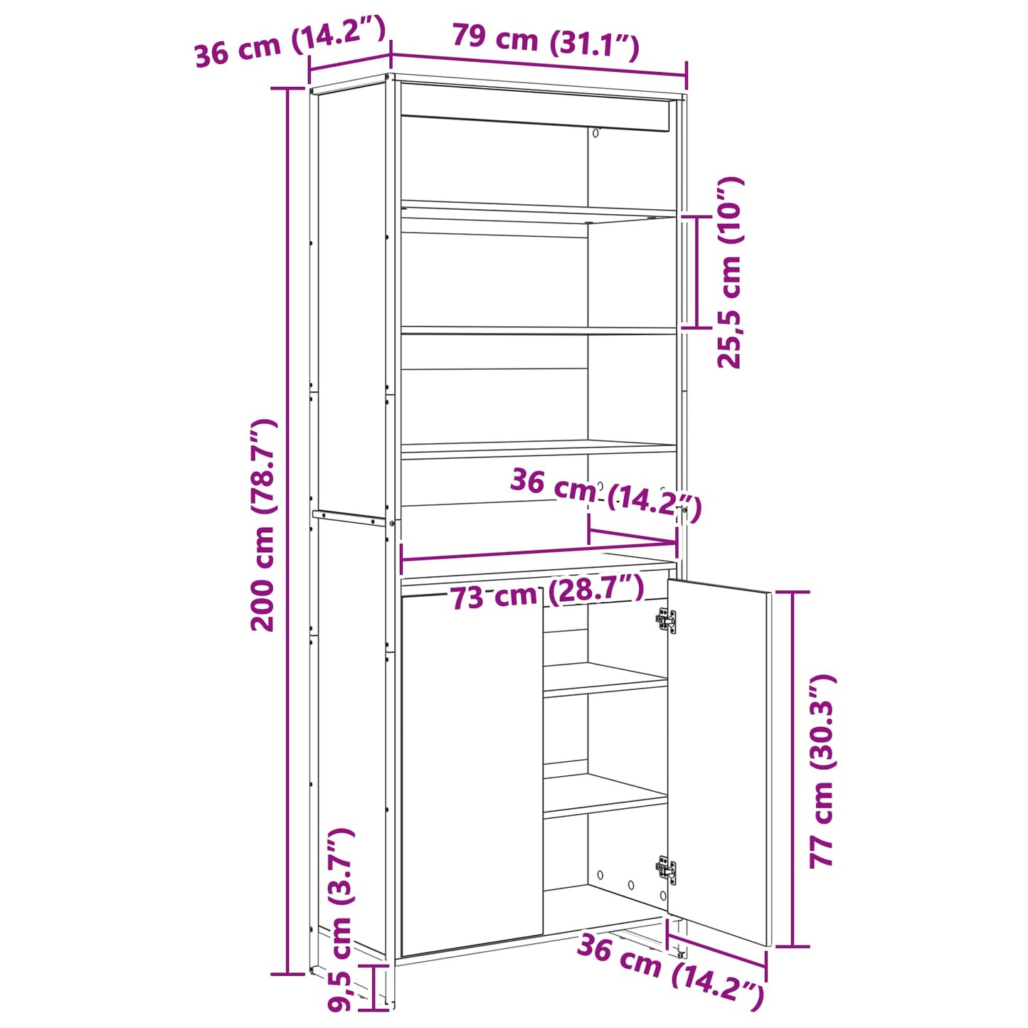 vidaXL Hohe Schränke 2 pcs Sonoma 79 x 36 x 200 cm Holzwerkstoff
