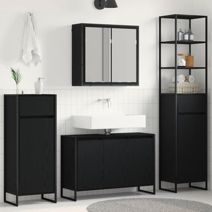 vidaXL Badezimmermöbel-Set mit Tür Schwarz Eichen-Optik Holzwerkstoff