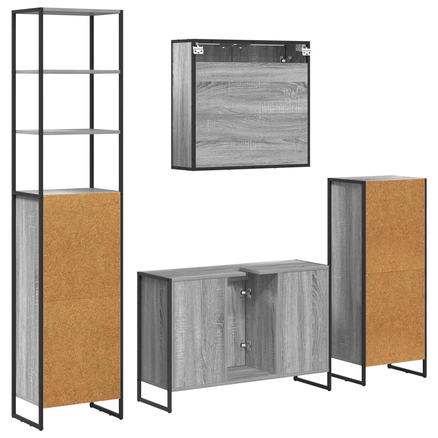 Badezimmermöbel-Set mit Schubladen Graues Sonoma Holzwerkstoff