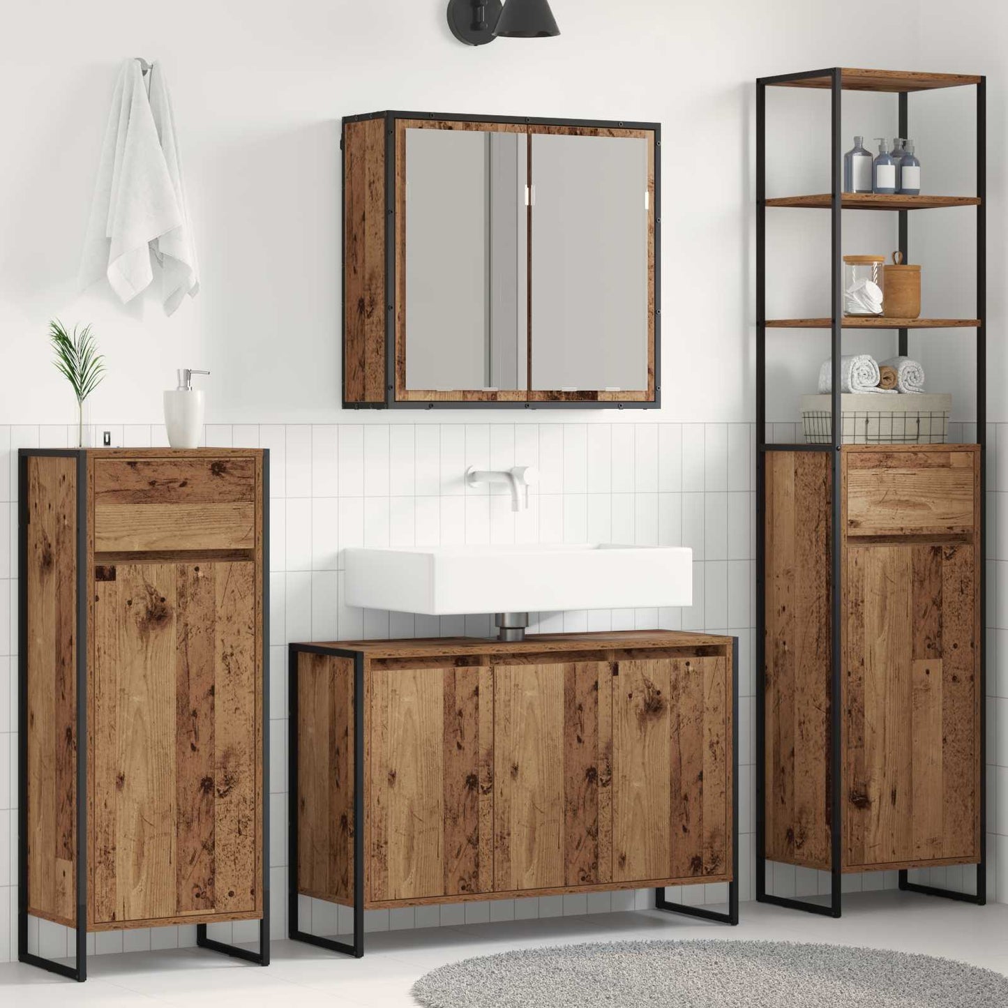 vidaXL Badezimmermöbel-Set mit Schubladen Altholz Holzwerkstoff