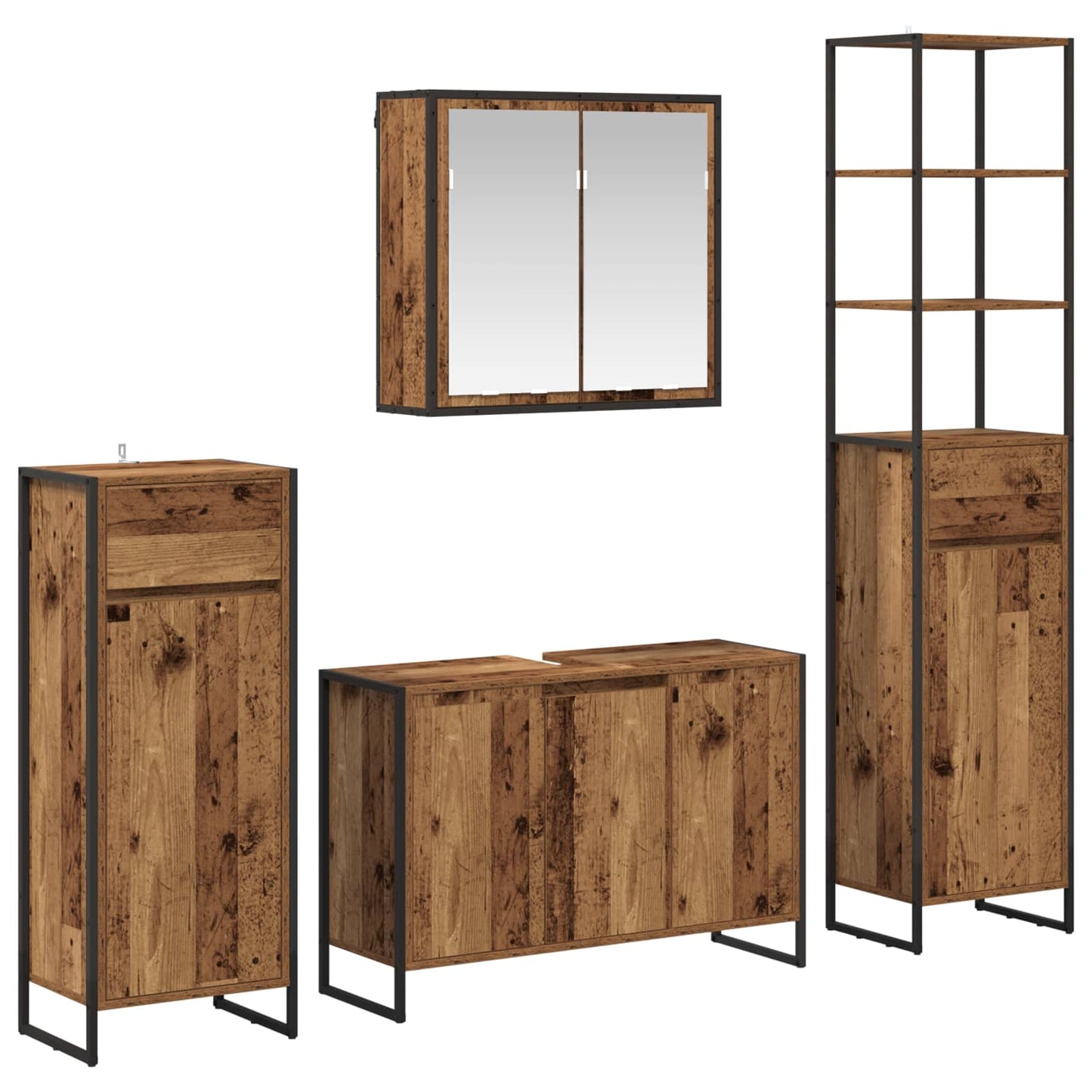 vidaXL Badezimmermöbel-Set mit Schubladen Altholz Holzwerkstoff