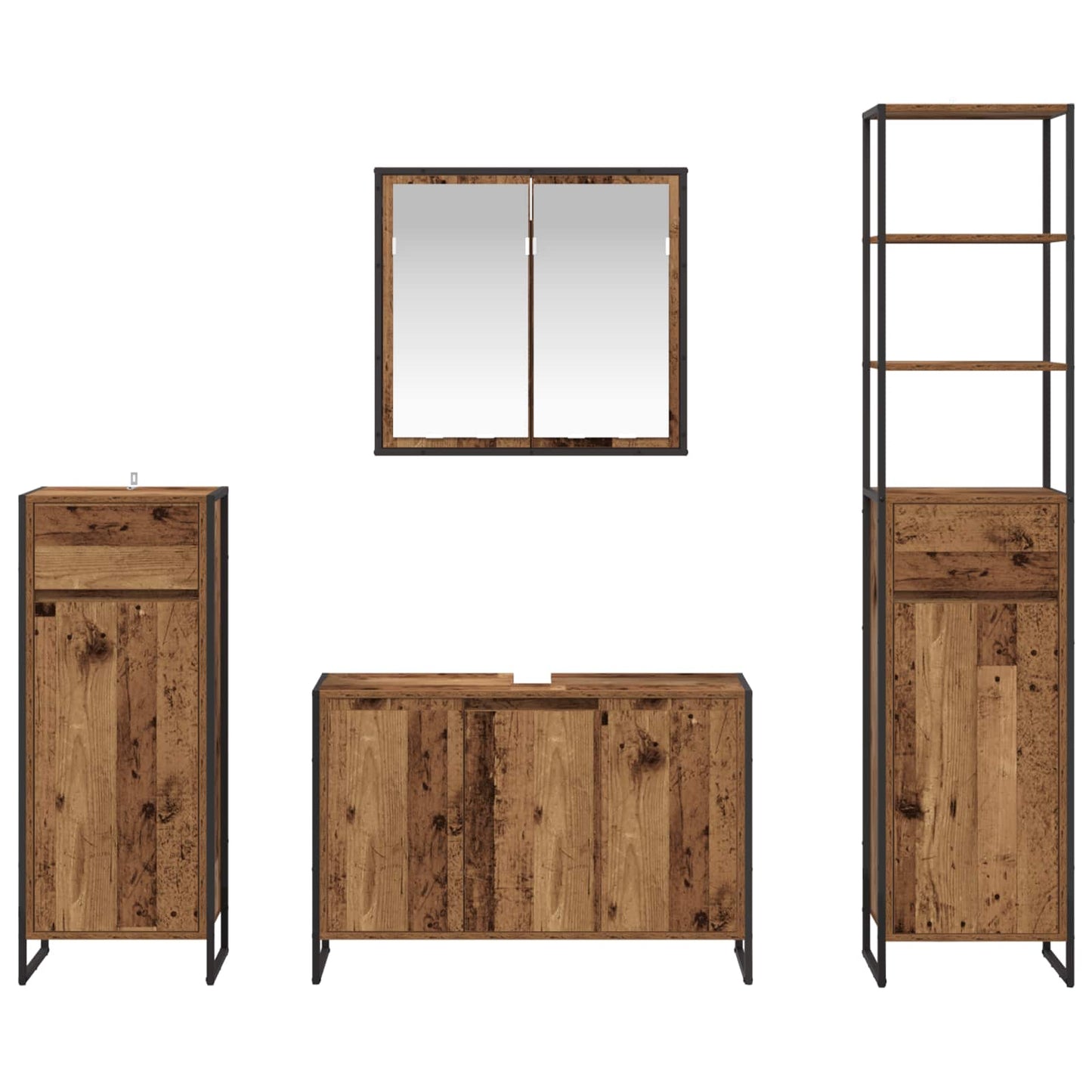 vidaXL Badezimmermöbel-Set mit Schubladen Altholz Holzwerkstoff