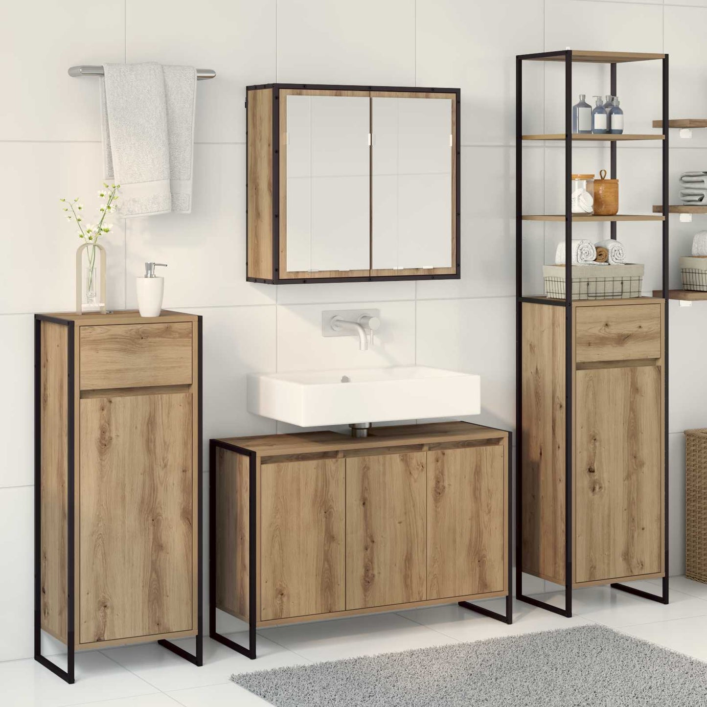 vidaXL Badezimmermöbel-Set mit Schubladen Artisan-Eiche Holzwerkstoff