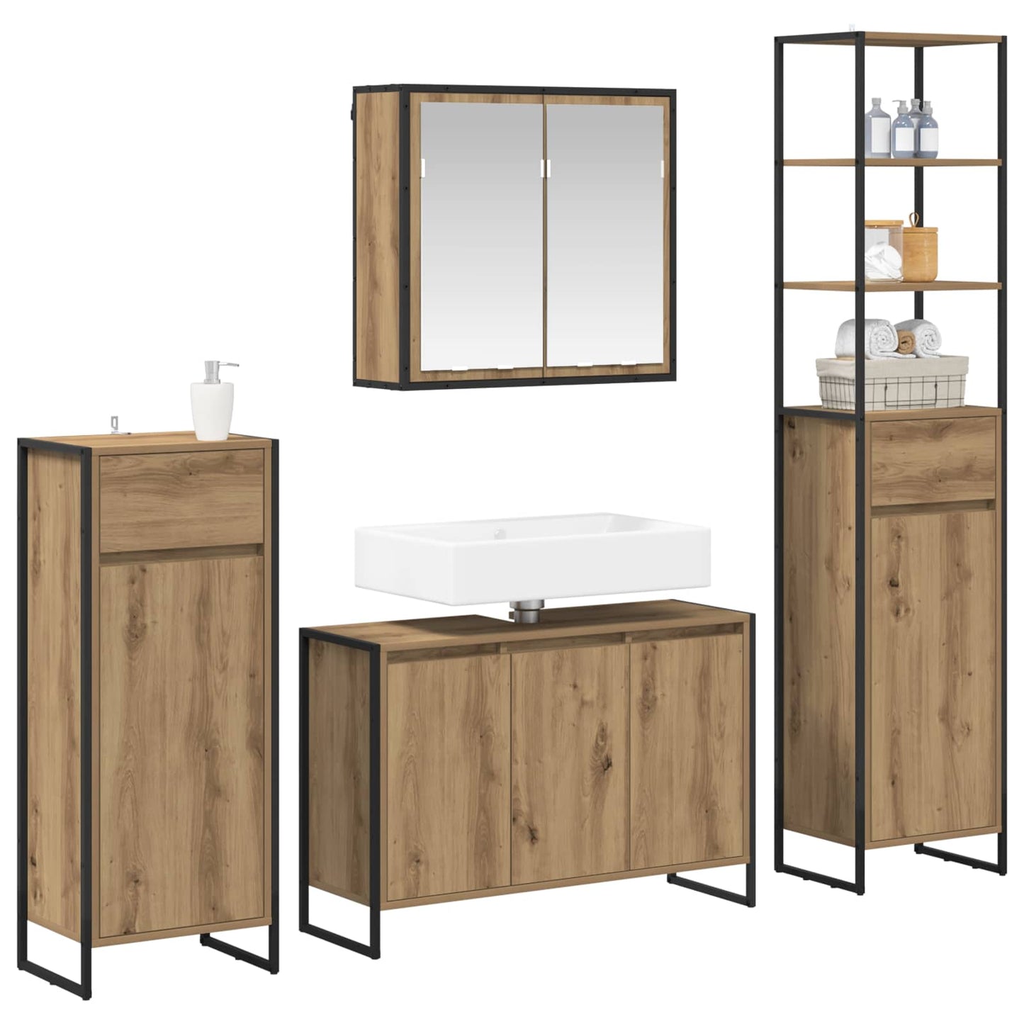 vidaXL Badezimmermöbel-Set mit Schubladen Artisan-Eiche Holzwerkstoff