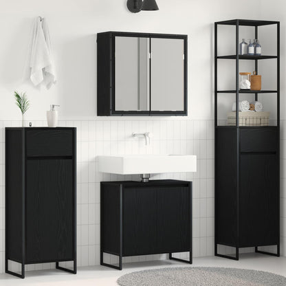 vidaXL Badezimmermöbel-Set mit Tür Schwarz Eichen-Optik Holzwerkstoff