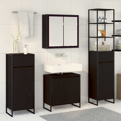 vidaXL Badezimmermöbel-Set mit Tür Schwarz Eichen-Optik Holzwerkstoff