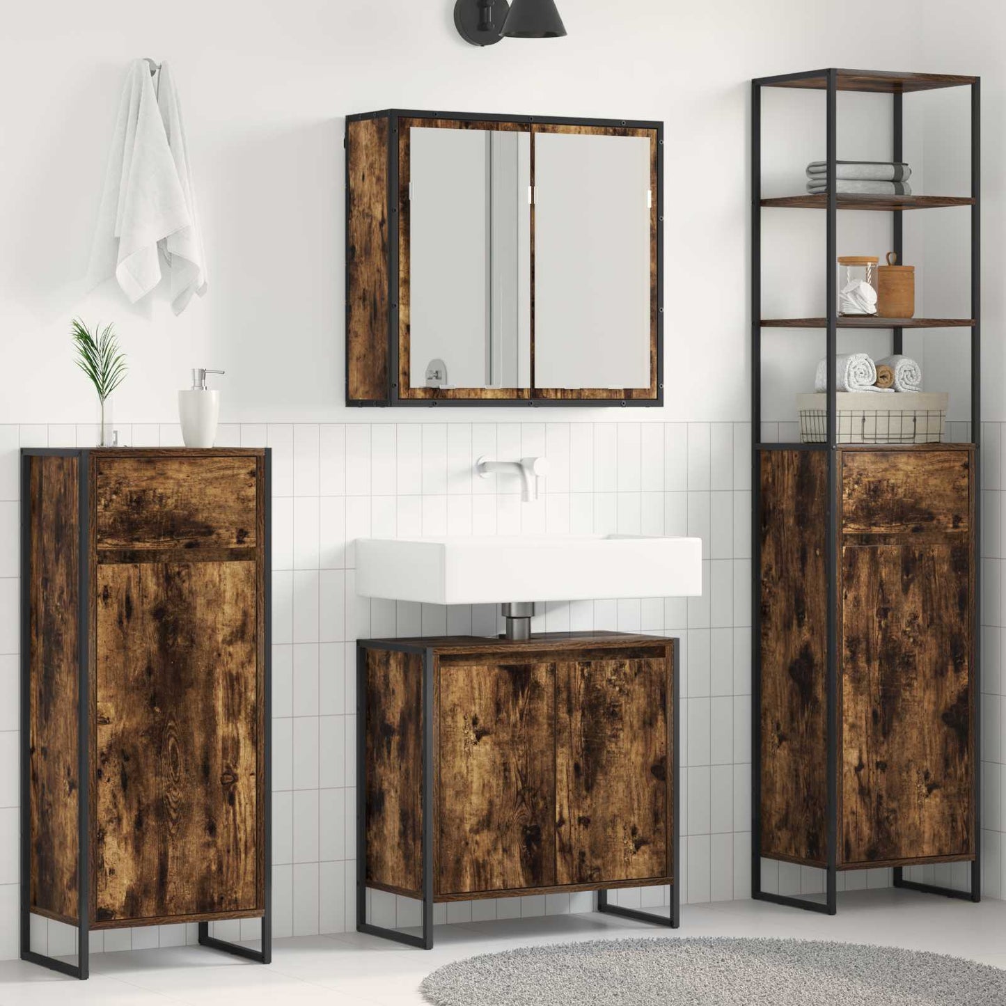 vidaXL Badezimmermöbel-Set mit Regal Geräucherte Eiche Holzwerkstoff