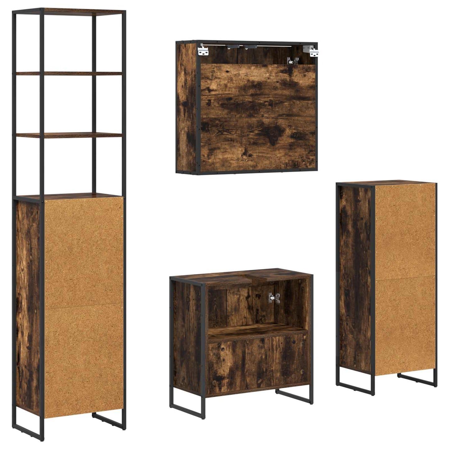 vidaXL Badezimmermöbel-Set mit Regal Geräucherte Eiche Holzwerkstoff