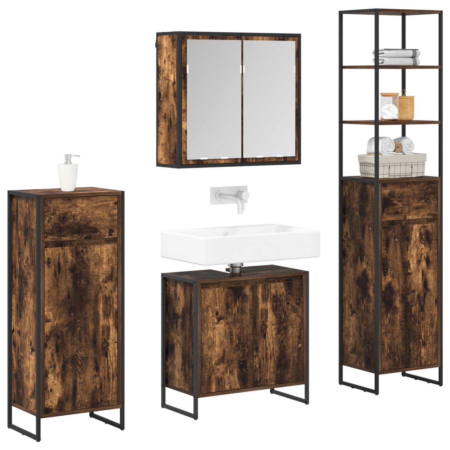 vidaXL Badezimmermöbel-Set mit Regal Geräucherte Eiche Holzwerkstoff