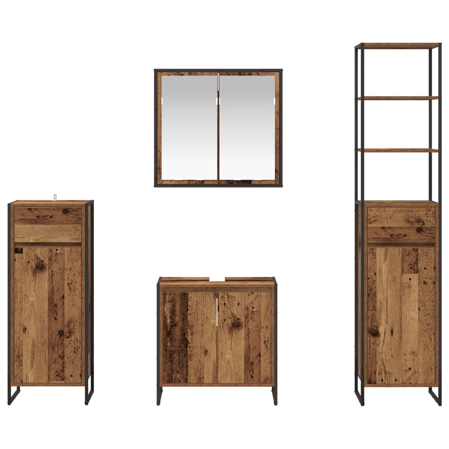 vidaXL Badezimmermöbel-Set mit Schubladen Altholz Holzwerkstoff