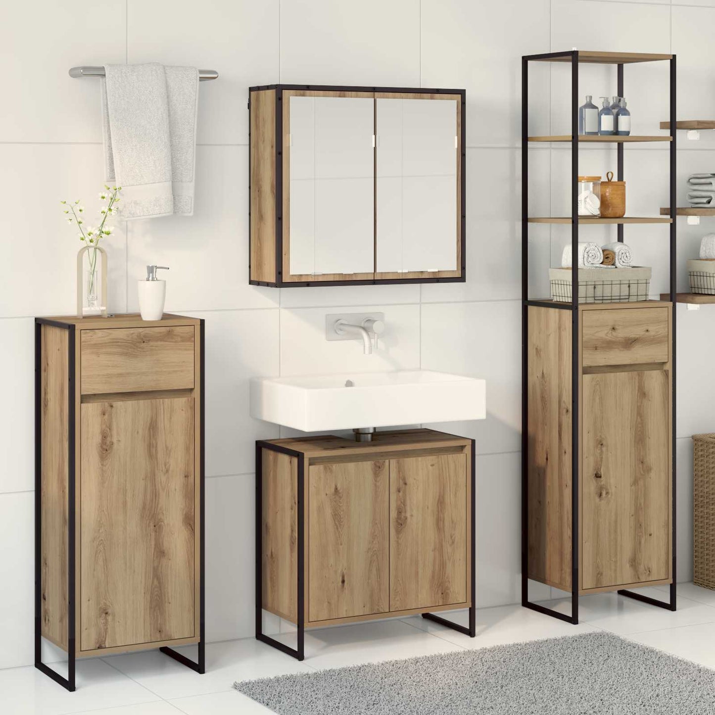 vidaXL Badezimmermöbel-Set mit Schubladen Artisan-Eiche Holzwerkstoff