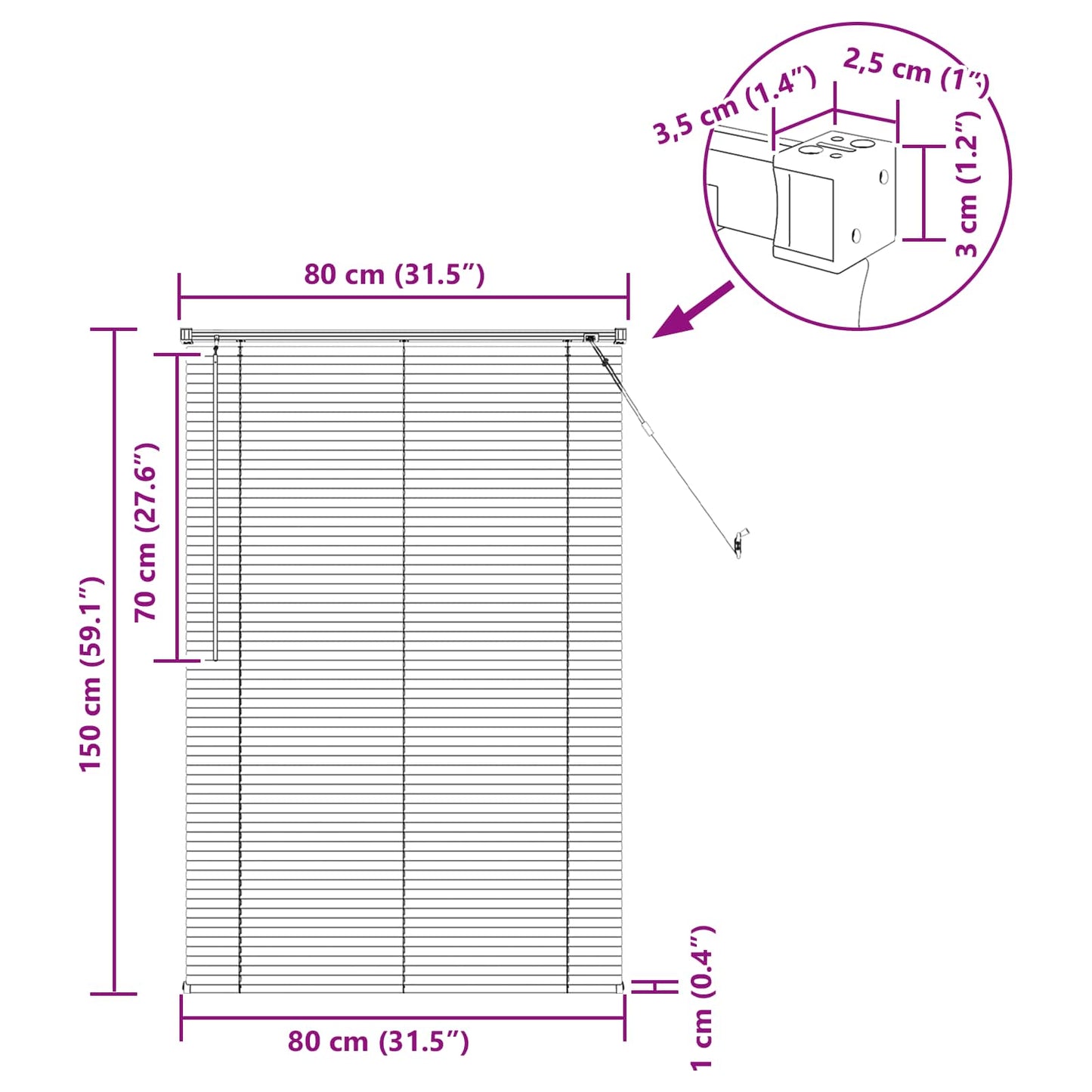 vidaXL Venetianer Jalousie Verstellbar Weiß 150 x 80 cm PVC