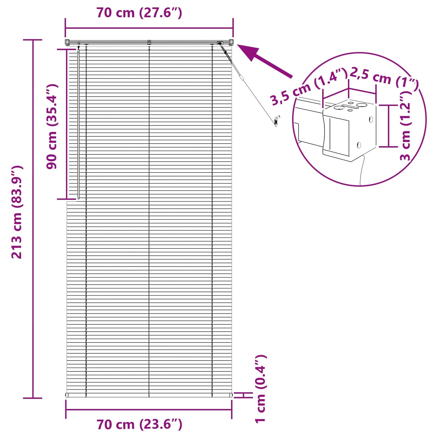 vidaXL Venetianer Jalousie Verstellbar Weiß 213 x 70 cm PVC