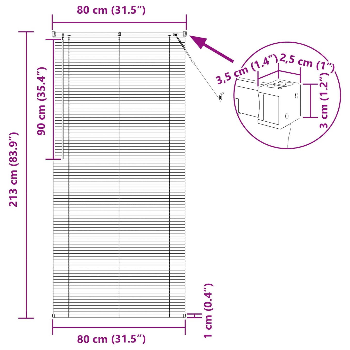 vidaXL Venetianer Jalousie Verstellbar Weiß 213 x 80 cm PVC