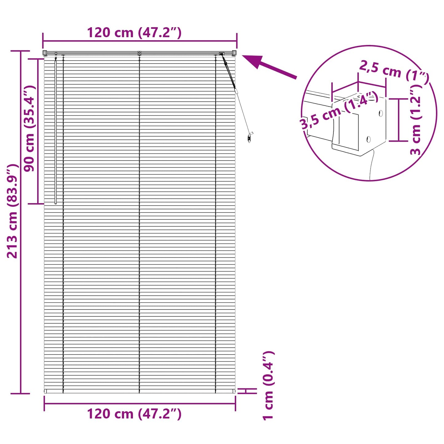 vidaXL Venetianer Jalousie Verstellbar Schwarz 213 x 120 cm PVC
